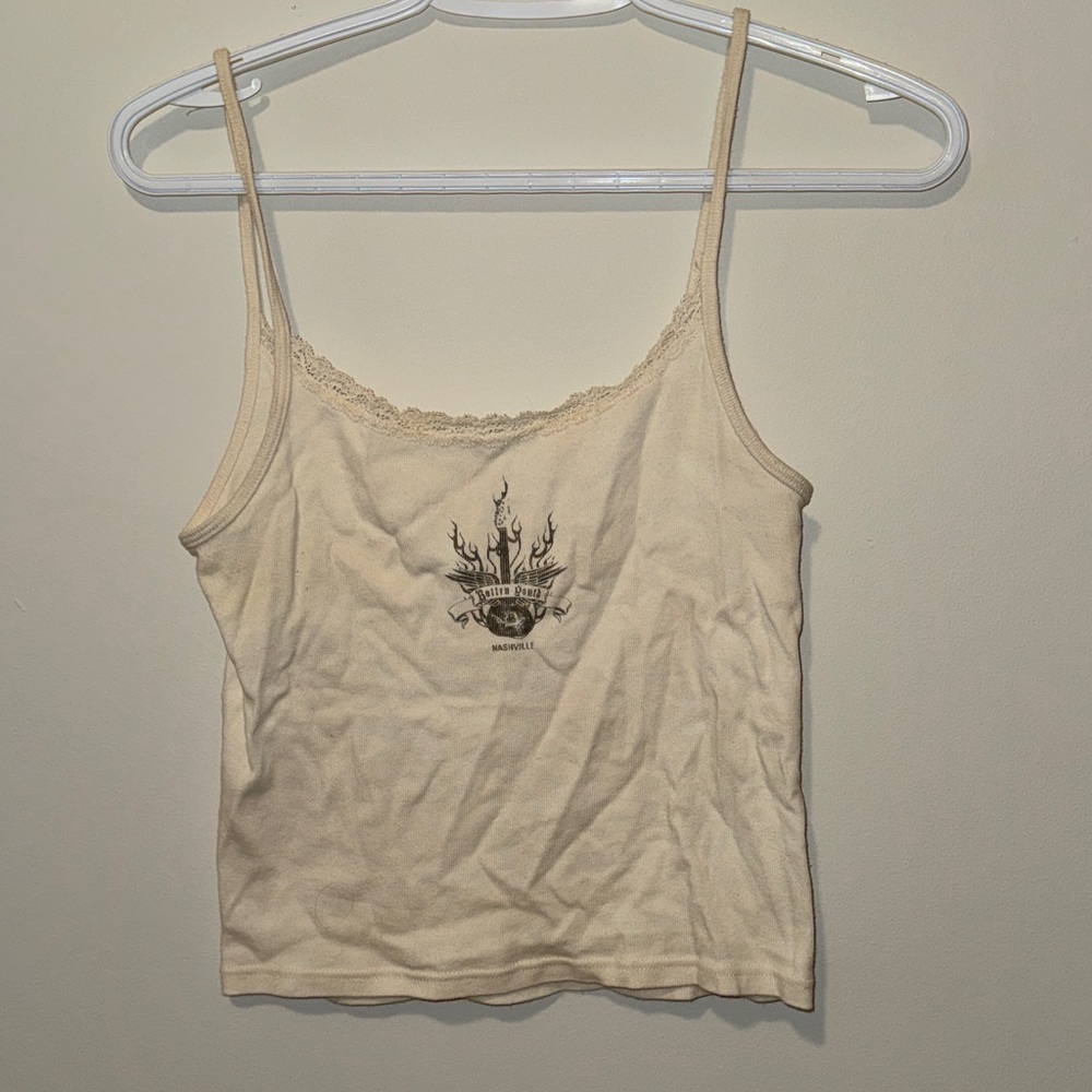 Brandy Melville Cream Lace-Trim Graphic Cami